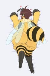 1girls anthro aphis_(bepinips) bee bee_girl bepinips big_breasts brown_hair bubble_butt furry huge_butt on_bed white_eyes yellow_body