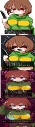 big_breasts chara comic drooling empty_eyes groping hyper_breasts hypnosis saluting tagme translation_request undertale undertale_(series)