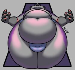 absurd_res anthro belly bulge claws clothing dragon fur furred_dragon hi_res male moobs navel overweight solo thick_thighs troplilly underwear view_from_below