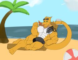 anthro azzy_the_snek bara beach beer muscle popsicle seaside snake sunglasses