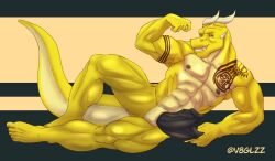 anthro azzy_the_snek bara flexing horns muscle snake snake_humanoid