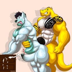 2boys azzy_the_snek bara blue_fur fox furry furry_only gay male male_only male_penetrated monsterdog muscle snake