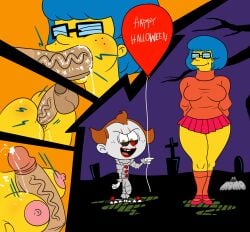 1boy 1girls 20th_century_fox ass balls big_ass big_balls big_breasts big_butt big_penis blue_hair boobjob breasts clown clown_makeup crossover cum cum_in_pussy cum_inside female from_behind halloween halloween_costume hanna-barbera it lincoln_loud marge_simpson momokarin01 nickelodeon oral orange_hair panties penetration penis pennywise pussy scooby-doo_(series) sex short_skirt the_loud_house the_simpsons velma_dinkley velma_dinkley_(cosplay)