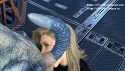 3d alien fira3dx highres huge_cock leather_clothing licking monster monster_cock sci-fi suck sucking_testicles