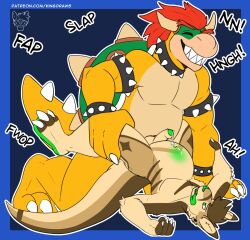 2boys big_belly bowser cum cumflated_belly cumflation foreskin genitals humanoid_genitalia humanoid_penis inflation kangaroo kingdraws leaking macropod male male_only mammal mario_(series) marsupial nintendo penis size_difference video_games