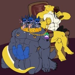 alcohol anthro azzy_the_snek bara cerberus chains dazed gay hypnosis leash muscle oral_sex submissive