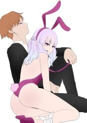 1boy 1girls ayanokouji_kiyotaka brown_hair bunny_costume bunny_ear bunny_ears bunny_girl bunny_suit bunny_tail bunnygirl bunnysuit classroom_of_the_elite closed_eyes eye_open eyes female hair hands heart-shaped_pupils heart_eyes kmvt kmvt69 looking_at_viewer male male/female no_text open_eyes purple_eyes rie_nia sakayanagi_arisu smile smiley_face smiling_at_viewer violet_eyes white_hair youkoso_jitsuryoku_shijou_shugi_no_kyoushitsu_e