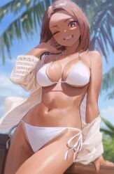 1girls 2022 big_breasts bikini_bottom brown_hair bulging_breasts curvaceous curvy_female curvy_figure high_resolution kinta_(distortion) looking_at_viewer original smiling_at_another tagme thong voluptuous_female