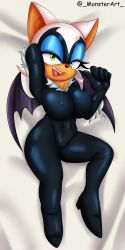 2022 anthro anthrofied areolae armpits bat bat_ears bat_wings bed bedroom big_breasts black_cat_(cosplay) boots breasts busty elbow_gloves erect_nipples female female_focus female_only full_body fur furry furry_only green_eyes hourglass_figure large_breasts marvel monsterart nipples pinup pinup_pose rouge_the_bat sega shortstack sonic_(series) sonic_the_hedgehog_(series) tagme wide_hips