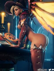 1girls 3d angela_ziegler beeg3d blizzard_entertainment blonde_hair blue_eyes breasts breasts_out earrings exposed_breasts female female_only halloween hat holidays light-skinned_female looking_at_viewer mercy nipples no_panties no_underwear overwatch smiling solo standing thick_thighs thighs witch witch_hat witch_mercy