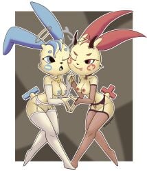 2girls angel choker demon demon_girl devil devil_horns female female_only garter garter_belt garter_straps halo lingerie minun mouse multiple_girls necklace plusle pokemon pokemon_(species) shortstack twins