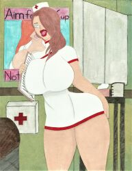 1girls breasts brown_hair clothed clothes clothing curves curvy curvy_female curvy_figure digital_drawing_(artwork) female female_only gigantic_breasts hips hourglass_figure human karol_cumwell legs magna_vox milf nurse original sketch skimpy skimpy_clothes skimpy_nurse solo speech_bubble sperm_bank thefoxxx thick thick_hips thick_legs thick_thighs vixensville voluptuous waist watermark wide_hips