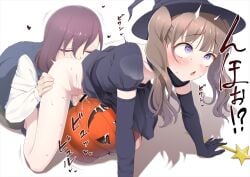 2boys :o all_fours anilingus bar_censor black_dress black_gloves blue_eyes blush caught caught_in_the_act censored crossdressing cum cum_in_food cum_inside cum_on_food dress elbow_gloves femboy food_fetish food_penetration food_play fucking_pumpkin gloves halloween halloween_costume hat heart heart-shaped_pupils hokuro_ryuuseigun junior_(hokuro_ryuuseigun) male_focus males_only motion_lines multiple_boys original otoko_no_ko penis pleasure_face pumpkin rimjob rimming rolling_eyes school_uniform speech_bubble speed_lines star_(symbol) student_council_president_(hokuro_ryuuseigun) sweat symbol-shaped_pupils testicles translation_request twintails wand witch_hat yaoi