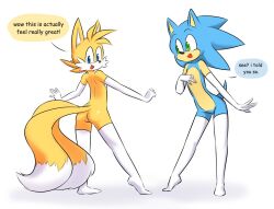 2boys armwear casual exposed_torso femboy gloves humanoid legwear long_gloves male male_only no_humans non-human non-human_only sonic_(series) sonic_the_hedgehog sonic_the_hedgehog_(series) sparkydb tails tails_the_fox thighhighs twink