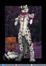 anthro felid feline furry hi_res isuna kinktober male male_only mammal nsfw pantherine petplay pose roleplay sign snow_leopard