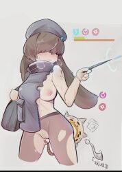 1girls arknights bag blush breasts brown_hair bruise condom condom_wrapper cum cum_drip cum_in_pussy cum_inside female hair_between_eyes holding_object impregnation long_hair mr.681 nipple_bulge nipples no_bra no_panties ovum pink_nipples pubic_hair pussy pussy_juice reserve_caster_operator_(arknights) reserve_operator_(arknights) ripped_clothes ripped_clothing ripped_pantyhose ripped_stockings sex standing stockings straight_hair sweatdrop tagme tentacle_rape tentacles wand