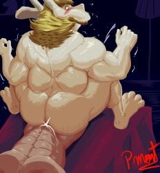 5_fingers abs anal anal_sex anthro asgore_dreemurr ass bed big_bottom blonde_hair bodily_fluids boss_monster bovid caprine cum cum_in_ass cum_inside detailed_background digital_drawing_(artwork) digital_media_(artwork) dominant dominant_human duo ejaculating_cum ejaculation ejaculation_while_penetrated facial_hair fingers furniture genital_fluids goat hair hi_res horn human human_dominating_anthro male male/male male_on_top male_penetrated male_penetrating male_penetrating_male male_top_anthro_bottom male_top_male_bottom mammal moustache muscular muscular_male on_bed on_top penetration penile penile_penetration penis_in_ass pinumontbalou pixel_(artwork) saliva sex shaking shivering shocked shocked_expression submissive submissive_male under_covers undertale undertale_(series) video_games