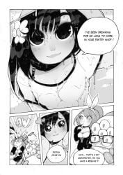 2girls black_and_white comic comic_page hourglass_figure hse medium_breasts nosebleed original_character original_characters plant short_hair soft_shading tentacle text