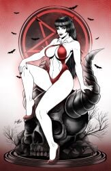 1girls black_eyes black_hair edgar_sandoval high_heels huge_breasts long_hair looking_at_viewer pale_skin revealing_outfit vampire vampirella voluptuous