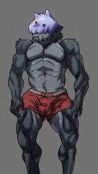 abs absurd_res ankhwav anthro arm_tuft athletic balls boxer_briefs boxer_briefs_only boxers_(clothing) bulge canid canine canis clothed clothing fur genitals grey_background grey_body grey_fur hi_res humanoid lothed male male/male mammal muscular muscular_anthro muscular_male pecs penis red_boxer_briefs red_clothing shirtless simple_background solo standing tan_body tan_fur topless tuft underwear underwear_only were werecanid werecanine werewolf wolf