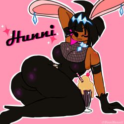 armpits ass big_ass boobs breasts bunny_ears drink female friday_night_fever friday_night_funkin hunni_(hunnibunnii) hunnibunnii outfit_swap straw winking_at_viewer