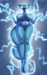 anthro blue_body blue_fur blue_sky_studios breasts dr._manhattan el-loko female fur genitals glowing glowing_eyes hi_res ice_age_(series) ice_age_collision_course mammal nude power pussy rodent saber-toothed_squirrel scrat_spaced_out scratazon scratazon_leader solo the_watchmen