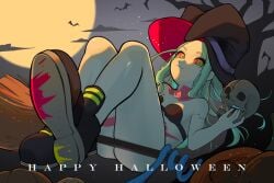 1girls big_ass cd_projekt_red cyberpunk:_edgerunners cyberpunk_2077 female female_only halloween happy_halloween netflix pumpkin rebecca_(edgerunners) shinbo studio_trigger witch_hat