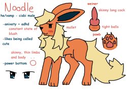 animal_genitalia animal_penis blush canid canine canine_penis eeveelution fan_character feral feralmunchies flareon fur generation_1_pokemon genitals male mammal model_sheet mullet nintendo noodle_(feralmunchies) orange_body orange_fur penis pokemon pokemon_(species) sheath solo video_games