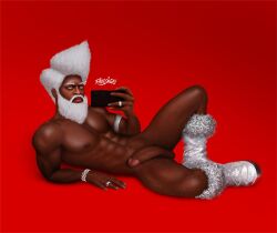 african african_male boner celebrity christmas dark-skinned_male dark_skin erect_penis erection fakesngay hard_on holding_cellphone leaning_back lil_nas_x looking_at_viewer male male_only melanin muscles muscular muscular_male musician real_person selfie