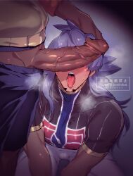 2boys bara blush cock_hungry drooling erection gay holding_head huge_cock imminent_oral leon_(pokemon) male male_only penis penis_awe pokemon pokemon_ss raihan_(pokemon) sweat tktetkt tongue tongue_out uncensored veiny_penis yaoi