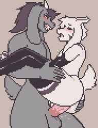 2boys 2d 2d_animation anal anal_juice animated anthro anthro_only armwear asriel_dreemurr ball biped blush bodily_fluids bovid duo edit elbow_gloves erection excessive_anal_juice fangs femboy flesh_fang gay genital_fluids genitals girly gloves goat grey_body hand_on_butt handwear horn legwear looking_at_another looking_pleasured male male/male male_only mammal mouth open oro97 penis pixel_animation pixel_art sex simple_background standing standing_sex thigh_highs umowo undertale undertale_(series) video_games white_body yaoi