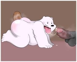 absurd_res all_fours anal anal_sex animameth anthro blush bodily_fluids brown_bear cartoon_network chubby_anthro chubby_male cum cum_in_mouth cum_inside ejaculation fur gay gay_sex genital_fluids giant_panda grizzly_(wbb) grizzly_bear group hi_res ice_bear male male/male mammal panda_(wbb) penetration polar_bear simple_background tongue tongue_out trio ursid ursine we_bare_bears white_body white_fur