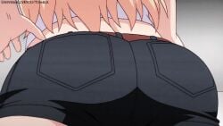 animated animated_gif ass blonde_hair blue_panties blue_underwear breasts clothing collaboration_works denim denim_shorts female huge_ass mankitsu_happening mitsuki_otona pantsu pussy screencap screenshot short_shorts shorts stitched underwear vagina