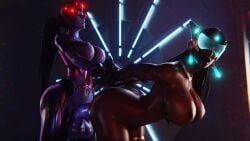 1futa 1girls 3d bent_over blue-tinted_eyewear dark-skinned_female duo female futa_on_female futanari huge_cock human humanoid interracial large_penis overwatch scrappy-coco self_upload symmetra tinted_eyewear visor widowmaker