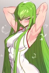 1girls abs armpits artist_request big_breasts blush c.c. clothed code_geass female green_hair long_hair muscular muscular_female solo tagme yellow_eyes yu_ki_ruta60