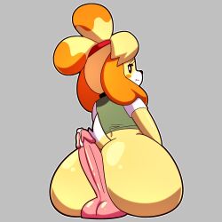 2022 2d animal_crossing anthro ass balls big_butt bodily_fluids bottomless bubble_butt buttjob canid canine canis clothing digital_media_(artwork) domestic_dog duo female fur genital_fluids genitals goldeneyensfw hi_res hot_dogging humanoid_genitalia humanoid_penis isabelle_(animal_crossing) looking_back male male/female mammal mob_face nintendo office_lady penis shih_tzu simple_background solo_focus toy_dog video_games yellow_body yellow_fur