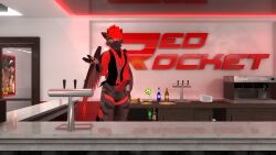 3d anthro anthro_only bar black_beak black_fur bottomless fur furry furry_only green_eyes gryphon looking_at_viewer red_markings red_rocket_(restaurant) restaurant rexouium standing tagme thatonegryphon twitter url vr_media vrchat vrchat_avatar