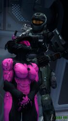 2girls 3d armor faceless faceless_character faceless_female female_only female_spartan_(halo) halo_(series) helmet helmet_girl kara_086_(artist) power_armor skin_tight spartan_(halo) tagme