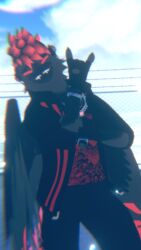 3d anthro anthro_only black_beak black_fur clothing fur furry furry_only gryphon red_markings rexouium tagme thatonegryphon twitter vr_media vrchat vrchat_avatar
