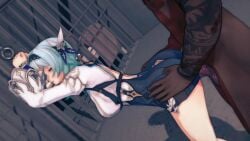 1girls 3d ahe_gao animated bodysuit bondage bouncing_breasts bound bound_wrists breasts censored cum cum_in_pussy cum_inside dark-skinned_male dark_skin doggy_style ender123t erection eula_(genshin_impact) feet_out_of_frame genshin_impact handcuffs interracial jail mosaic_censoring penetration penis prison_cell prisoner rape restrained sex sound spanking tattoo testicles tied tongue tongue_out torn_bodysuit video