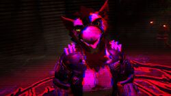 3d anthro anthro_only black_beak black_fur cyberpunk fur furry furry_only glitching gryphon looking_at_viewer red_markings rexouium tagme thatonegryphon twitter vr_media vrchat vrchat_avatar