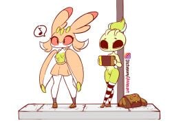 2d 2d_animation 2girls animated anthro assisted_exposure celebi color diives embarrassed female gaming lurantis multiple_girls nintendo nude nude_female nudity outdoors outside petite pokemon pokemon_(species) skirt skirt_lift small_breasts standing stockings striped_legwear telekinesis text undressing