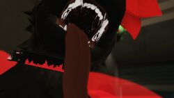 3d anthro anthro_only black_beak black_fur collar fur furry furry_only gryphon long_tongue maw mawshot mouth_open red_hair red_markings rexouium saliva saliva_drip tagme thatonegryphon twitter vr_media vrchat vrchat_avatar