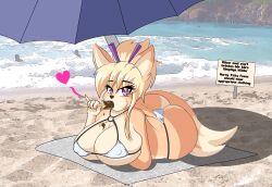 anthro ass beach big_ass big_breasts big_butt bikini fox fox_ears fox_girl fox_tail furry furry_female furry_only kitsune looking_at_viewer popsicle sexually_suggestive sucking_popsicle thong zelripheth