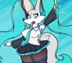 anthro armpits big_breasts braixen breasts cosplay crossover female furry furry_only hatsune_miku_(cosplay) mahoxy_(artist) pokémon_(species) pokemon pokemon_(species) tagme vocaloid