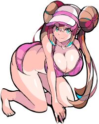 1girls aqua_eyes ass bra breasts brown_hair enpe female game_freak hat kneeling large_ass large_breasts leaning_forward light-skinned_female light_skin long_hair looking_at_viewer nintendo panties pokemon pokemon_bw2 rosa_(pokemon) smile thick_thighs thighs twin_buns twintails