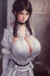 1girls ai_generated big_breasts brown_hair bulging_breasts high_resolution long_hair looking_back original original_character stable_diffusion victorian