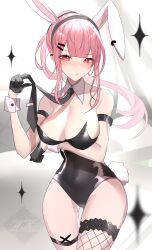 1girls big_breasts bunny_ears bunnysuit female_focus female_only gloves hand_support hololive hololive_english hololive_myth light-skinned_female light_skin long_hair mori_calliope pink_hair red_eyes thick_thighs virtual_youtuber weyas_kayur