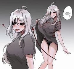 bad_end big_breasts blood danganronpa danganronpa_another fanganronpa sannoji_mikado sdra2 sora_(super_danganronpa_another_2) super_danganronpa_another_2 tagme tongue tongue_piercing white_hair yandere