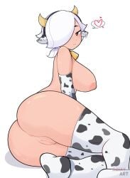 1girls anus areolae ass big_ass big_breasts brawl_stars breasts colette_(brawl_stars) cow_ears cow_print cowbell female female_only heart-shaped_pupils horns looking_at_viewer nipples ponytail pussy roixy_nsfw stockings tagme white_background white_hair